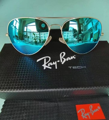 Ray-Ban RB3026 Aviator Men Sunglasses Gold Frame Mirrored Ice Blue Lens 62mm