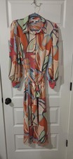 Alexis Multicolor Abstract Print Button Front Tie Waist Shirt Dress