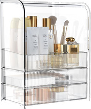 3 Tier Clear Cosmetic Organizer, Makeup Display Case with Lid  Drawers, Counter