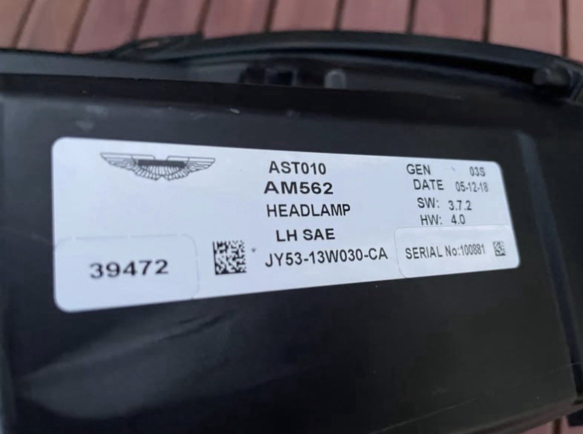 2017 2018 2019 2020 2021 2022 2023 ASTON MARTIN DB11 LEFT SIDE LED HEADLIGHT OEM
