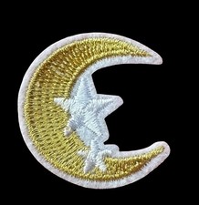 Moon Stars Embroidered Iron-On Patch1 1/2 x 1 1/2 inch FREE SHIPPING