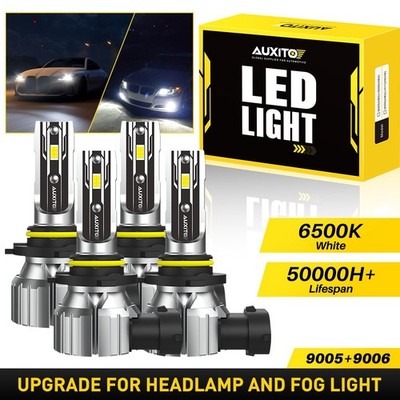 9006 9005 LED Kit Headlights Combo 6500K Bulbs High Low Beam Super White Bright