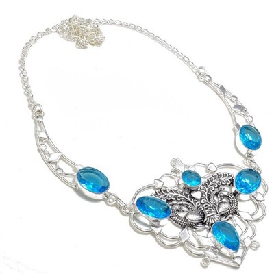 Schweizer Blautopas Edelstein Handarbeit 925 Sterlingsilber Schmuck...
