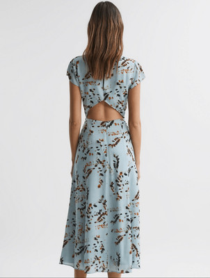 Reiss Livia Blur Floral Cut-Out Back Midi Dress NWT Celebrity Worn Size 10