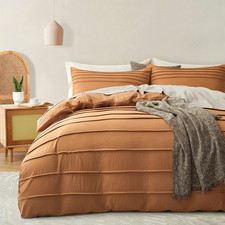 Pumpkin Brown Duvet Cover King Size - Pleated King Duvet Cover, 3PCS Soft and Br