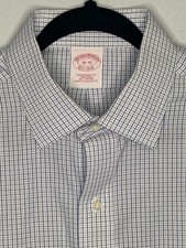 Brooks Brothers 1818 Dress Shirt Mens 16-33 Blue Non-Iron Supima Cotton Plaid