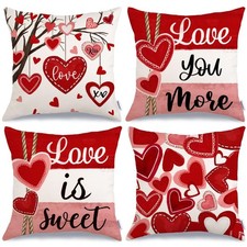 Valentine's Day Throw Pillow Covers 18x18 Inch Set of 4, Valentines Red Heart...