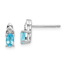 14k White Gold 5x3 Oval December/Blue Topaz and Diamond Post Stud Earrings