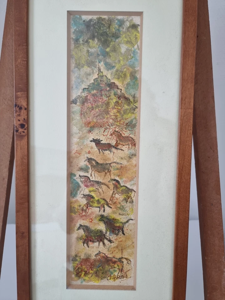 Tableau , aquarelle , Cordes sur ciel , chevaux , signé Brunet daté 81 - Photo 3/4