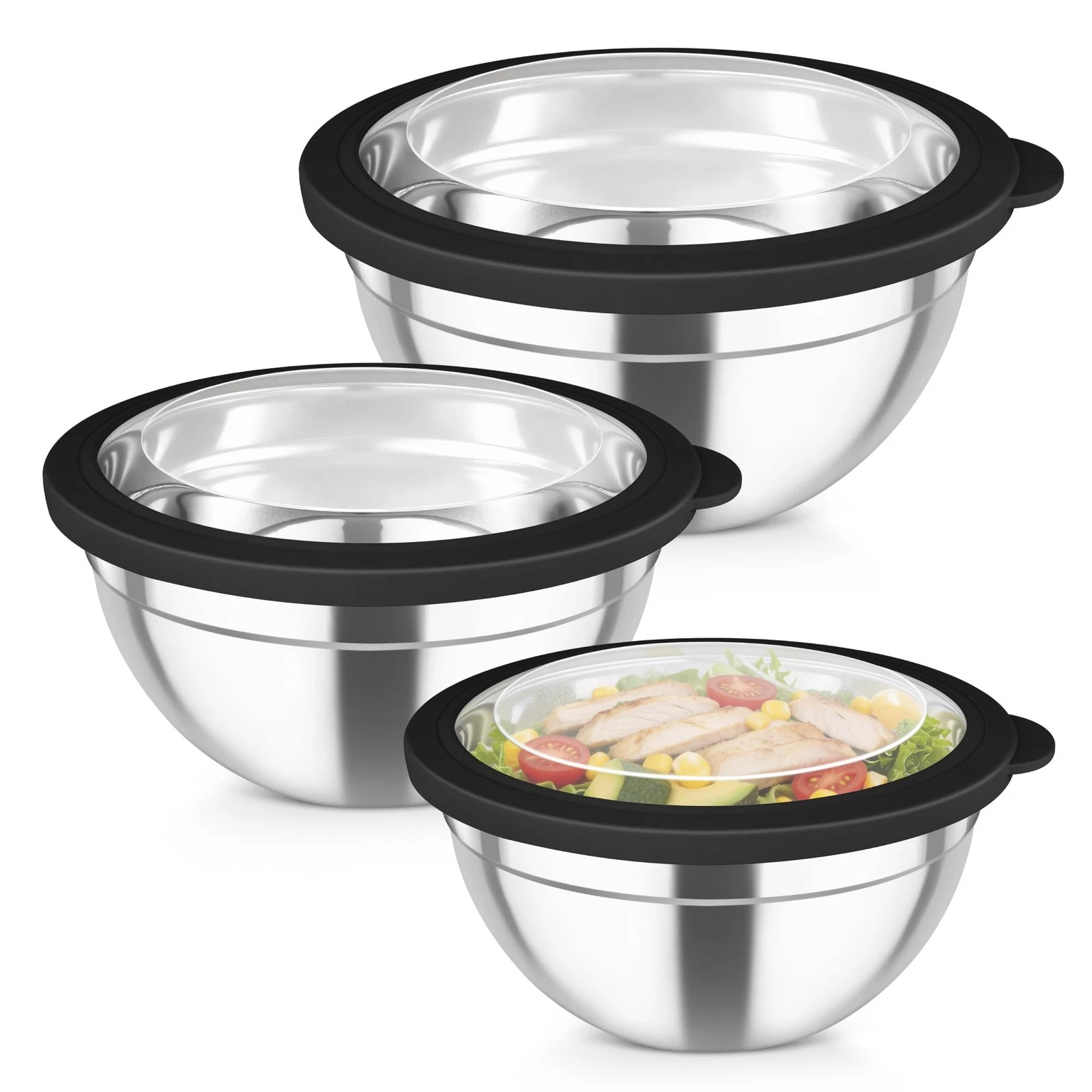 Mixing Bowls, 4.5/3/1.5 QT Stainless Steel Nesting Salad Bowls with Airtight ...