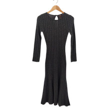 Quince Women Mongolian Cashmere Wide-Rib Midi Dress Heather Charcoal XS