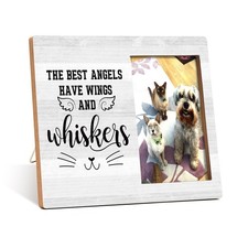 Pet Memorial Photo Frame - Angels Have Wings And Whiskers - Wooden Tabletop P...