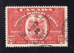 Canada 1938 20c dark carmine Special Delivery, Scott E8 used, value = $25.00
