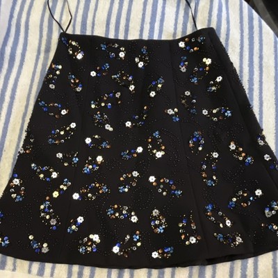 Club Monaco Sequin Beaded Floral A-Line Short Skirt Black Size 2