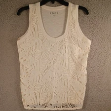 LOFT Womens Ivory Floral Lace Tank Top Size Small Round Neck Comfortable Classic