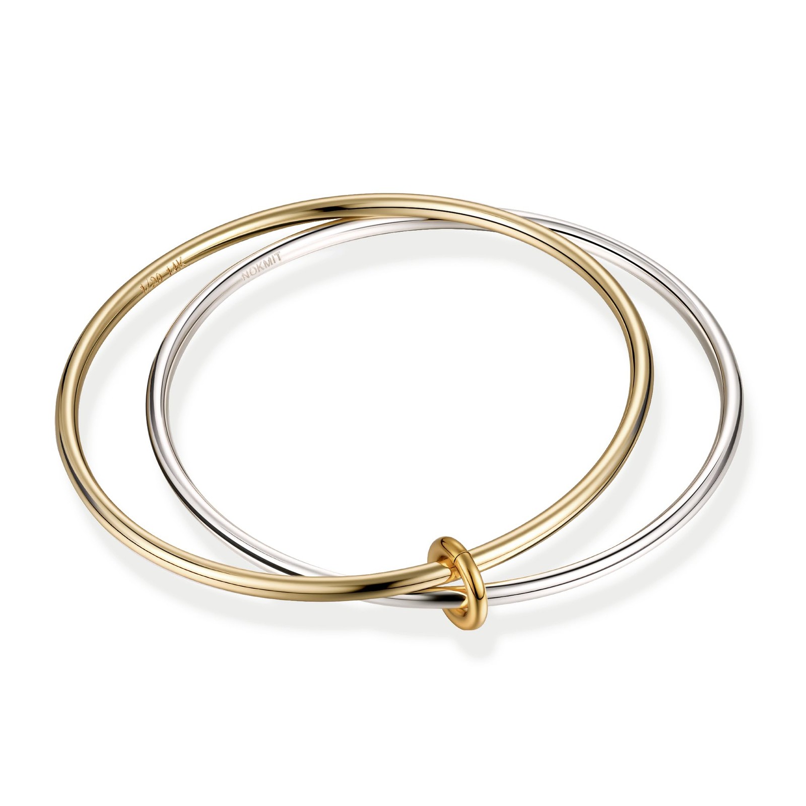 2PCS 14K Gold Silver Tone Stackable Bangle Bracelets for Women, High Polished...