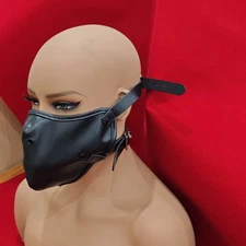 Bondage PU Leather Face Mask with Open Mouth Breathable Hard Gag Roleplay BDSM