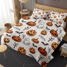 Comforter Set of 3, Bedroom Decor Halloween Full Halloween Pumpkin Ghost