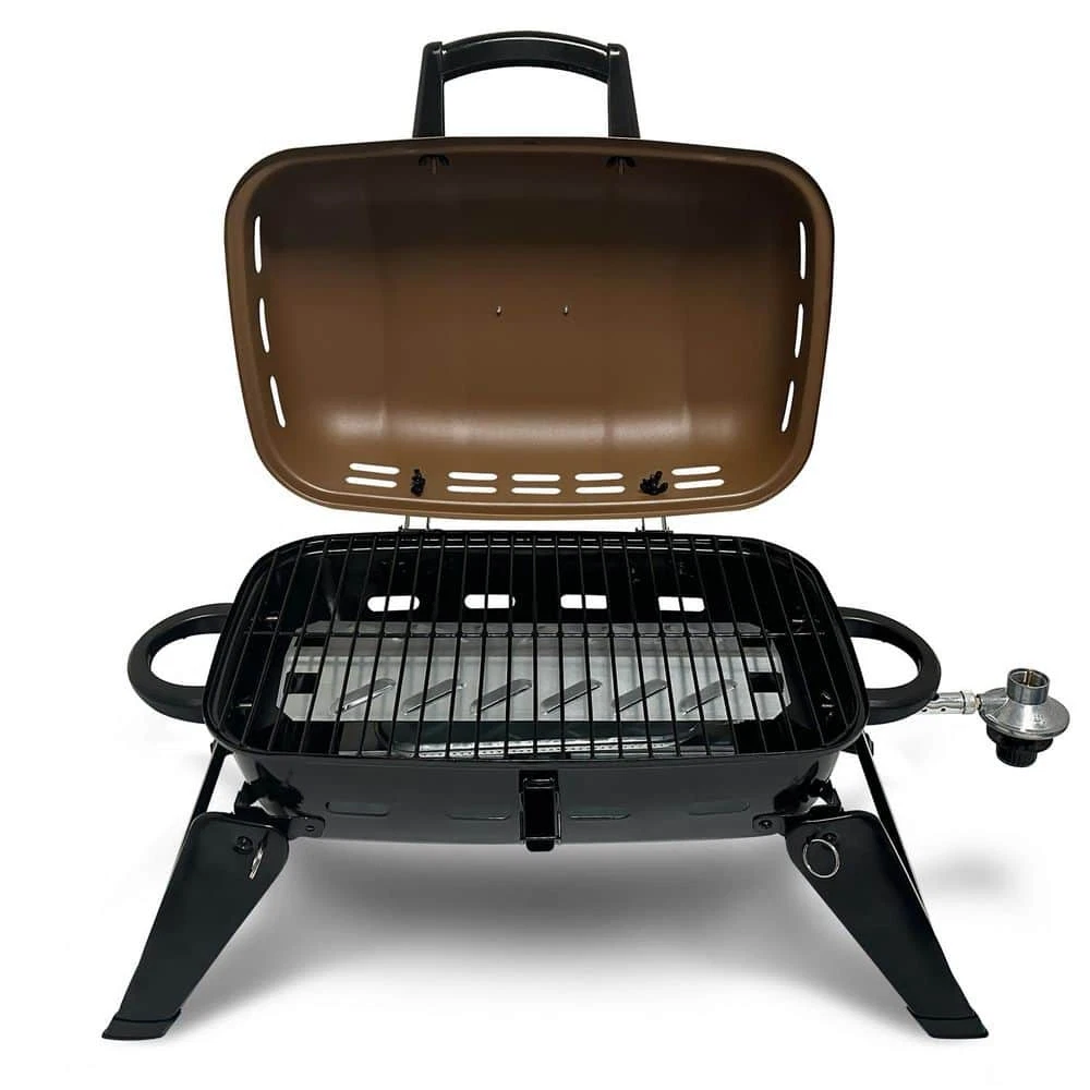 Tabletop Portable Propane Grill - Tan Brown, Adjustable Temperature Control