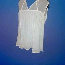Sheer Pleated Sleeveless Blouse with Tie Neck