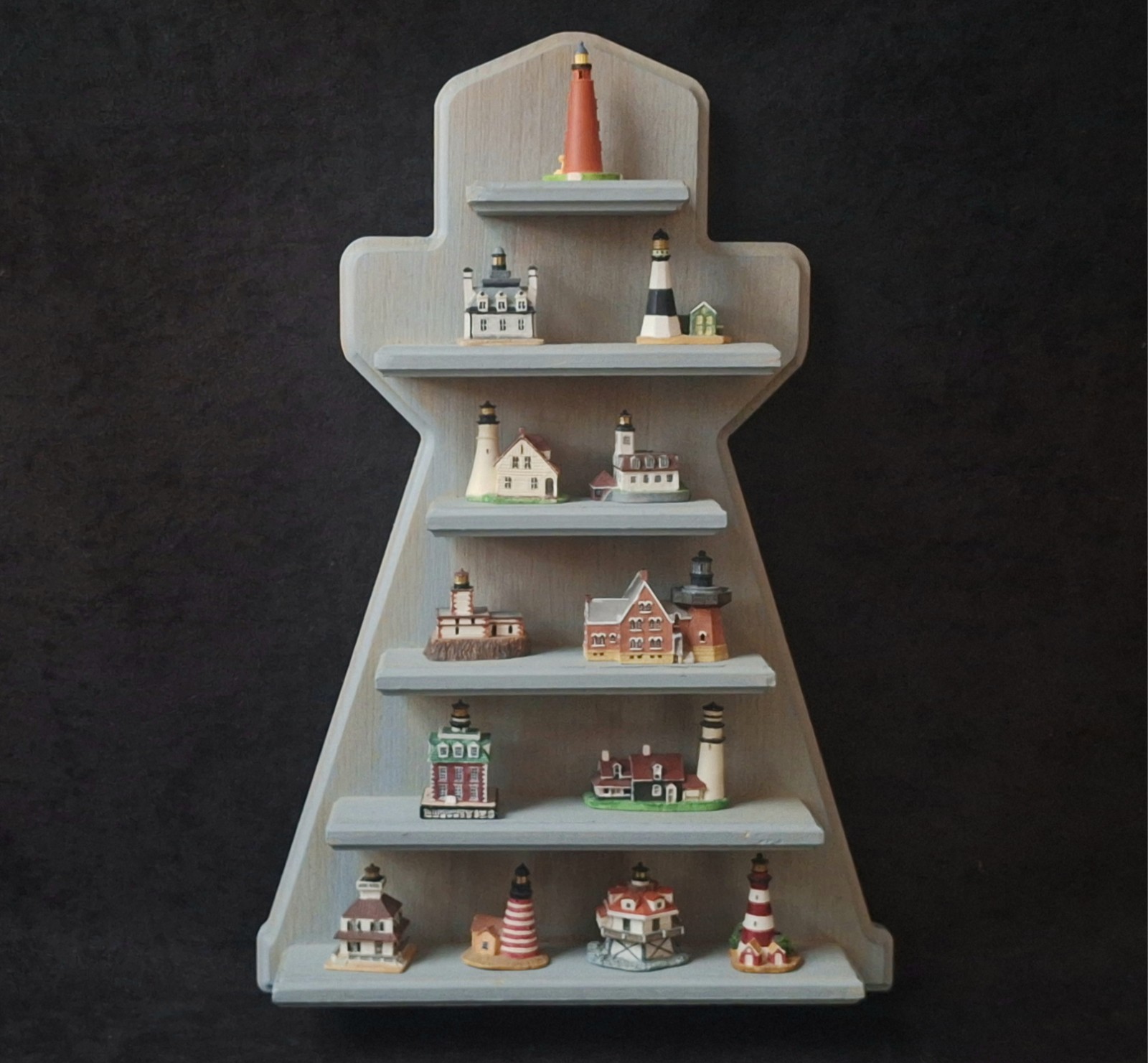 Vtg Lenox Thimble American Lighthouse Collection with Wood Lighthouse Wall Rack