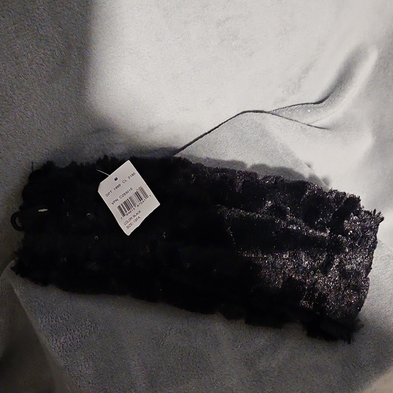 Cejon Black Faux Fur with Sequins Muff 100% Polyester Winter Head Accessory NEW