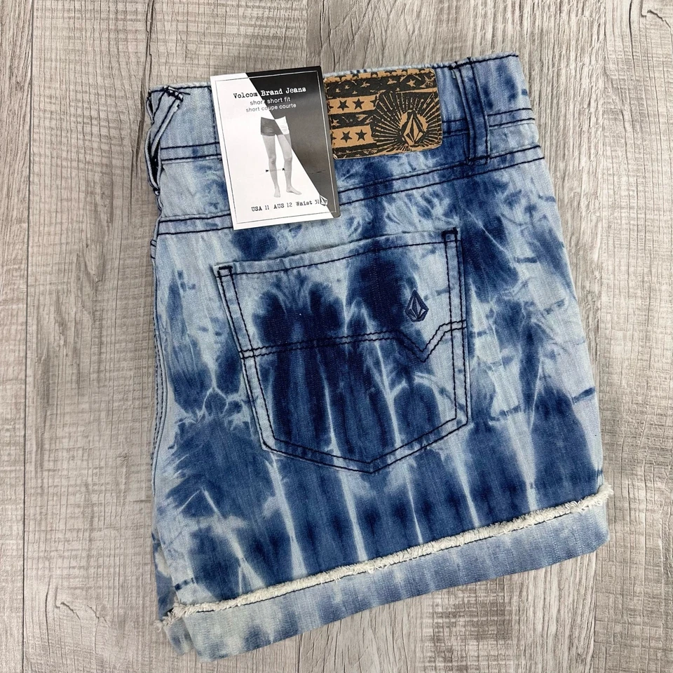 Volcom звук проверить короткие женские 11 синий/белый галстук краситель Jean джинсовой ткани коньков - Изображение 2 из 4