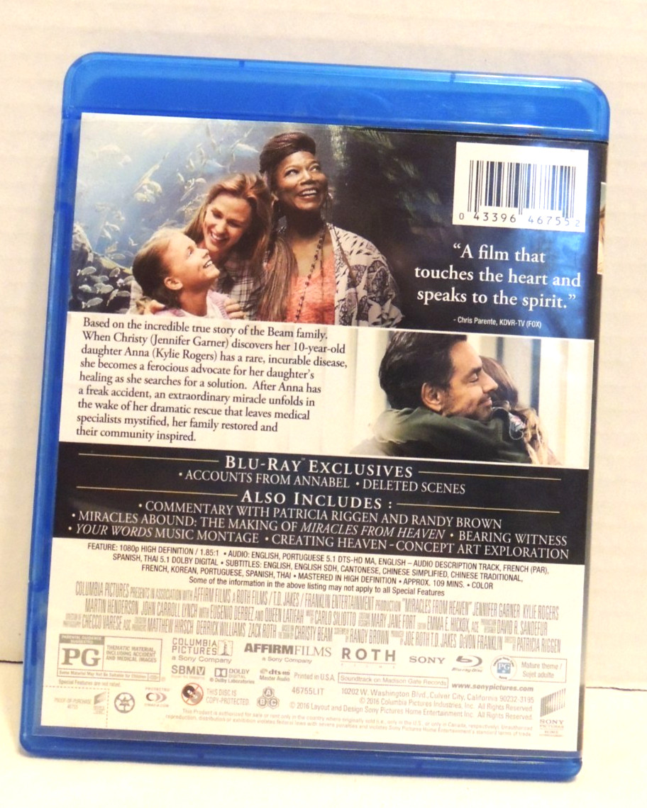 Miracles From Heaven Jennifer Garner Spiritual Loving Blu Ray Video DVD Movie thumbnail 2