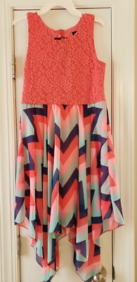 pink and blue chevron dress Girls Lilt Coral Blue Chevron Dress 16