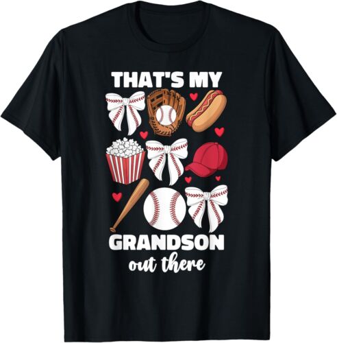 That's My Grandson Out There Baseball Grandma Coquette Bow T-Shirt S-5XL