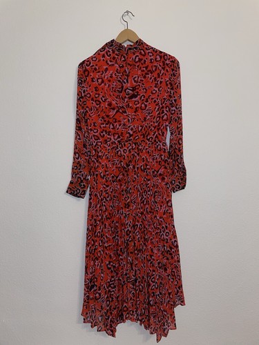 Whistles Red Jungle Cat Animal Leopard Print Pleated Midi Dress UK 8 / EU 36 - Bild 16 von 20
