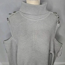 I.N.C. International Concepts Women's Turtleneck Cold-Shoulder Sweater Gray Larg