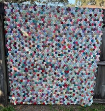 Handmade Vintage Patchwork Yo Yo Quilt 62" x 76"