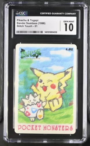 Pokemon Sealdass Stitch Touch Pikachu Togepi 1998 Japanese #01 CGC 10