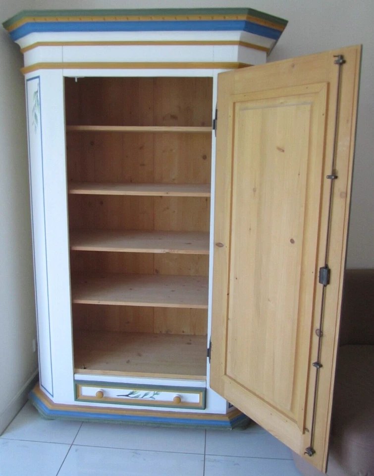 Schrank bemalt mediterran Zitrone Blätter gelb blau grün außergewöhnlich - Bild 4 von 4