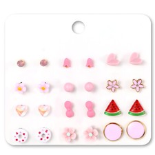 12 Pairs Girls Kids Cute Studs Earrings Set Stainless Steel Post Candy Colored
