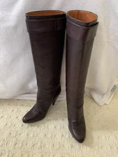 Lanvin Womens Brown Leather Cone Heel Knee High Boots Size 38.5 Italy 3 Hole