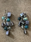 VTG 2” GRAY & GREEN PIERCED EARRINGS-COSTUME JEWELRY