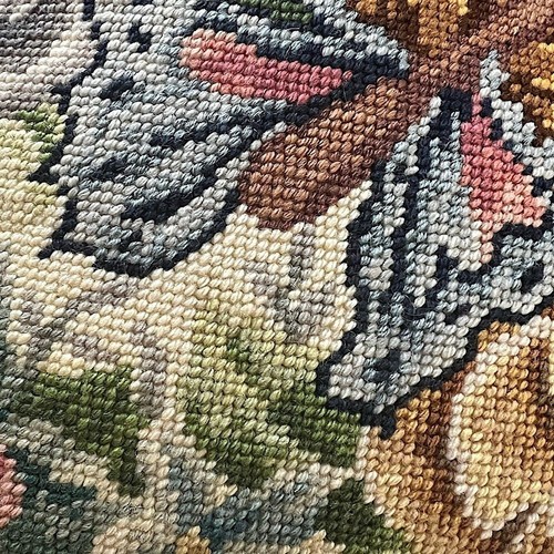 Handmade Needle Point Floral Butterfly Accent Pillow 16” x 16” - Picture 6 of 9