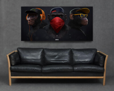 Stampa Su Tela Banksy 3 Scimmie - Quadro Incorniciato Stampa Gicl E Soggetto 1124052 - Foto 5