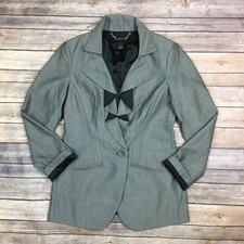  158 White House Black Market Women's Small Gray Ruffled 1 Button Blazer Jacket