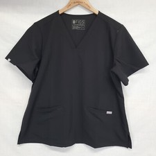 Figs Women's Casma Three-Pocket Scrub Top Solid Black sz XL V-Neck Short Sleeve