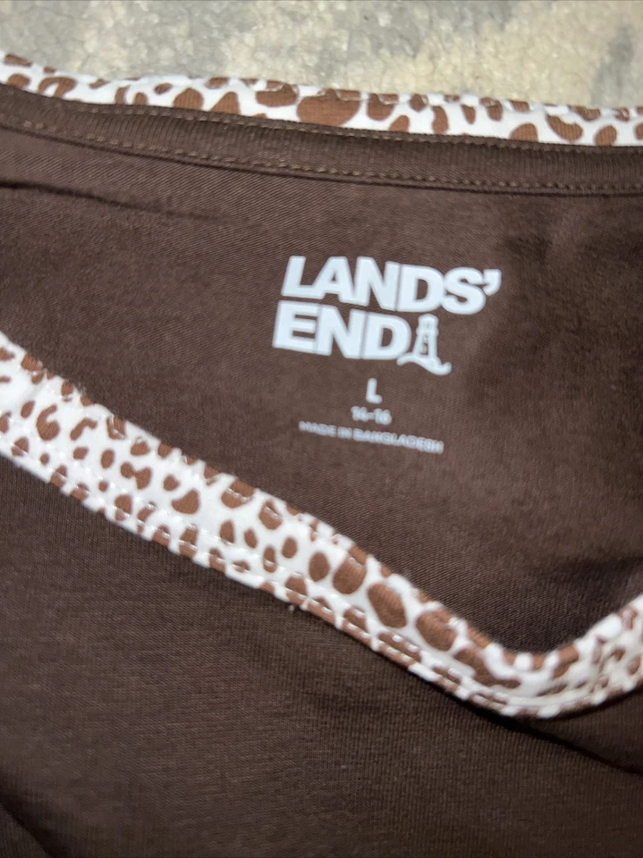 Lands' End 2 Piezas Mujer Grande 14-16 Pijama Pantalones y Camisa Estampado Animal Marrón Foto 3 de 4