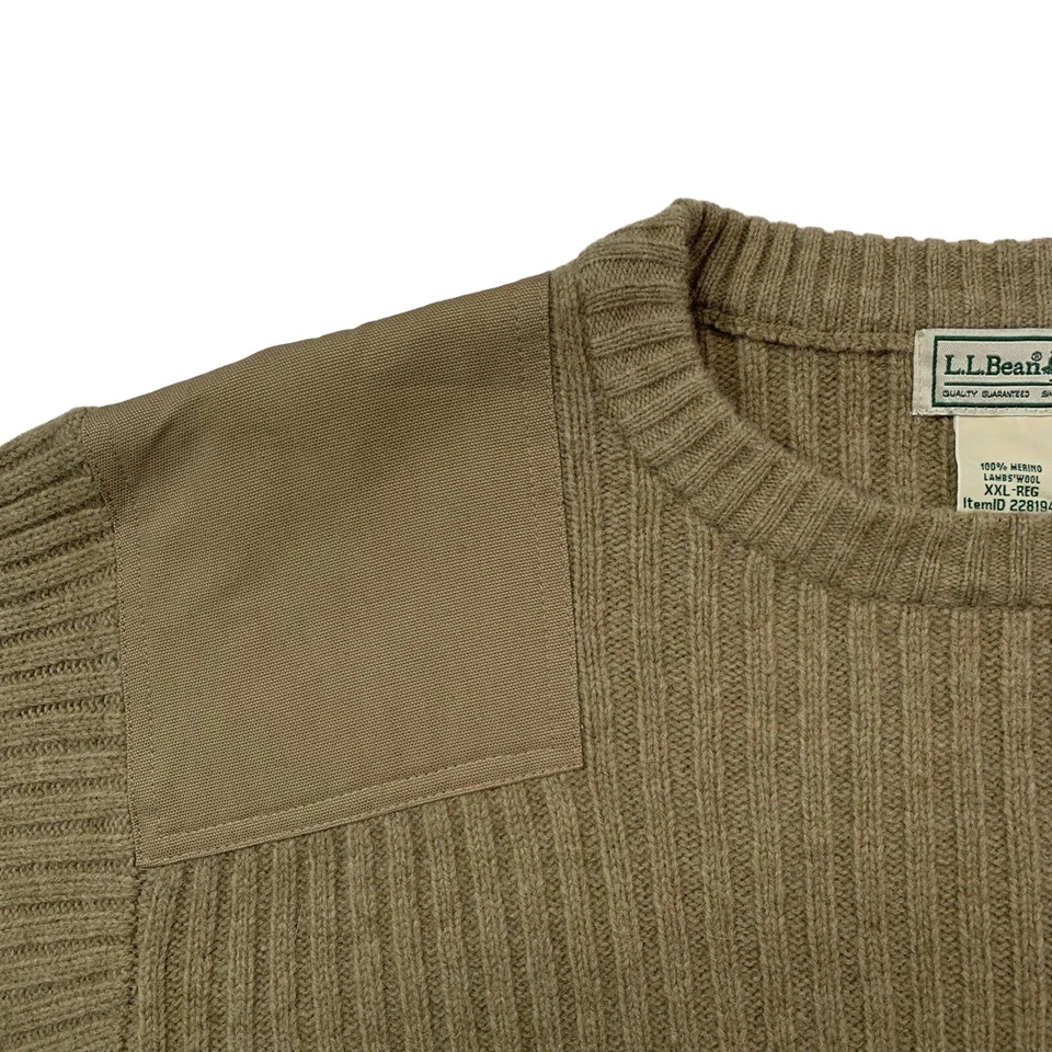Mens 2XL  LL Bean Light Brown  100 % Merino Wool  Crew Neck Commando Sweater - Image 3 of 4