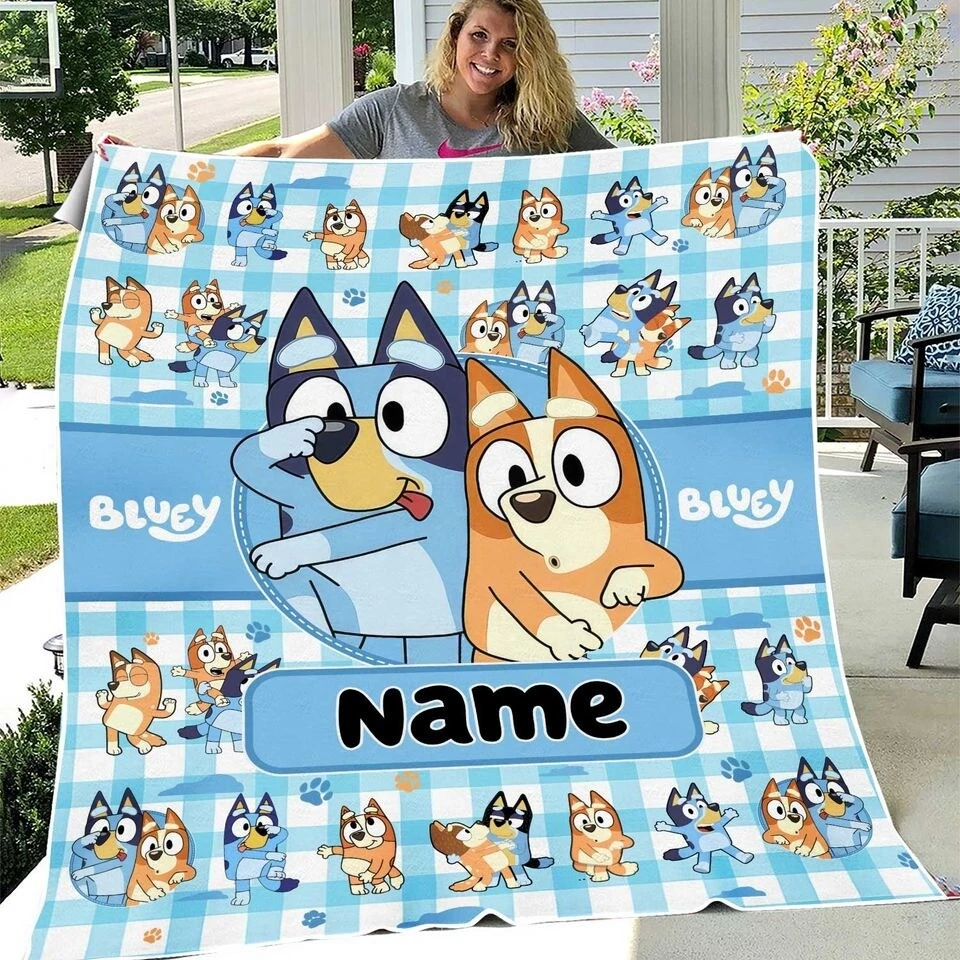 Personalized BlueyDad Cartoon Fleece Blanket, Cartoon Blanket