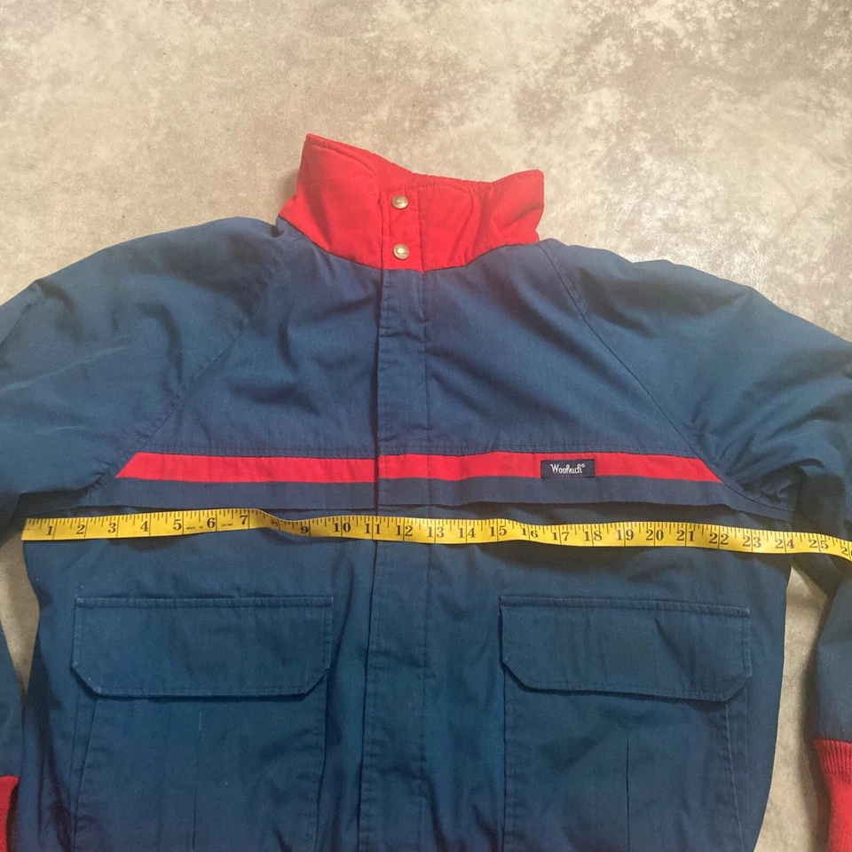 Woolrich Jacket Mens XL Bomber 80s 90s Full Zip Red Stripe Blue High Neck Vtg - Image 4 of 4