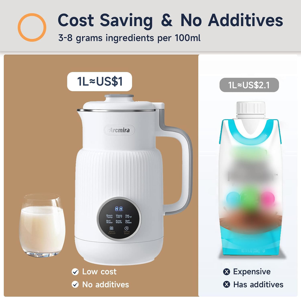Arcmira Automatic Nut Milk Maker, 20 oz Homemade Almond, Oat, Soy
