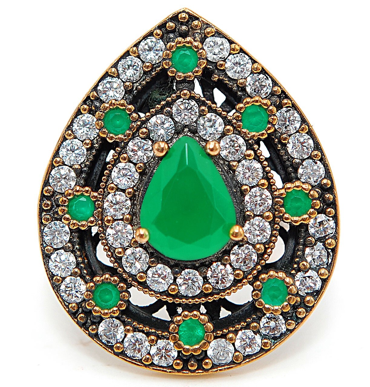 3CT Emerald Silver Ring Sz 8.5 Ottoman Style 925 Sterling