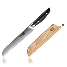 Klaus Meyer Luxor Damascus Steel 8 inch Bread Knife with Wood Sheath