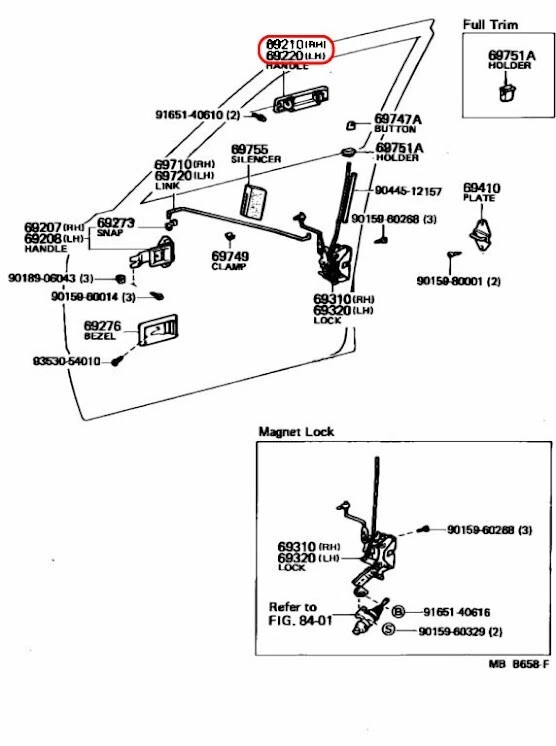 Kit de manijas exteriores para puerta trasera delantera derecha derecha Toyota OEM 90A00 para LAND CRUISER Foto 3 de 4